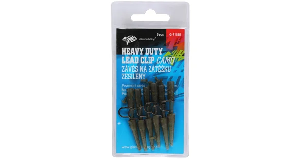 GIANTS FISHING - Záves na záťažku Heavy Duty Lead Clip with Pin Camo 6 ks