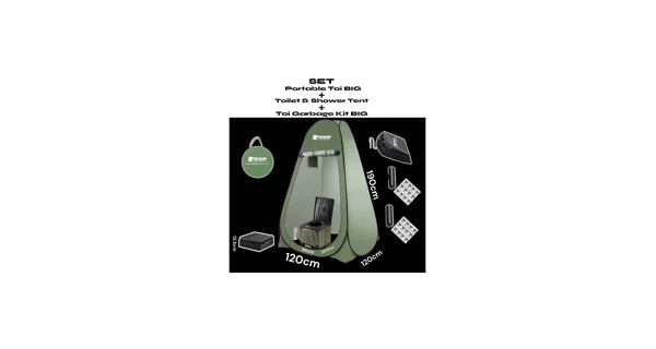 HOLDCARP - Set Skladacia prenosná toaleta Portable Toi BIG + Toilet & Shower Tent + Toi Gabrage Kit BIG
