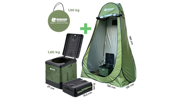 HOLDCARP - Set Skladacia prenosná toaleta Portable Toi + Toilet & Shower Tent + Toilet Garbage Kit
