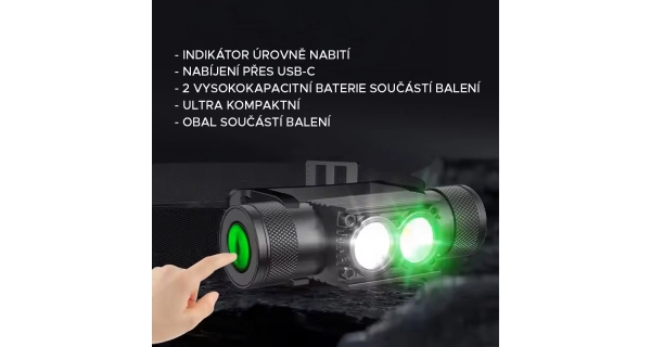 INFINITYBOAT - Dobíjacia čelovka Headlamp Green + Náhradná batéria