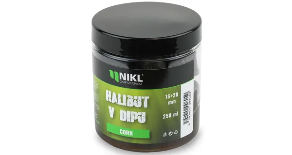 KAREL NIKL - Pelety Black Halibut v dipe Corn 15 + 20 mm 250 ml