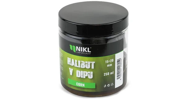 KAREL NIKL - Pelety Black Halibut v dipe Corn 15 + 20 mm 250 ml