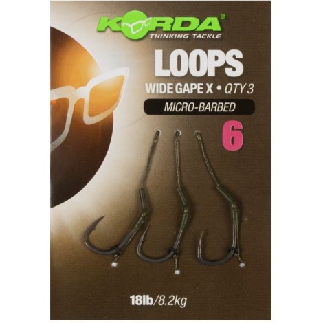 KORDA - Hotové náväzce Loop Rigs Wide Gape X veľ. 6 18 lb 3 ks