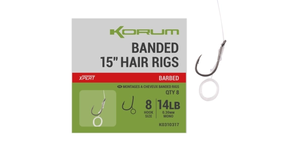 KORUM - Nadväzec Banded Hair Rigs Barbed 15" veľ. 10 8 ks