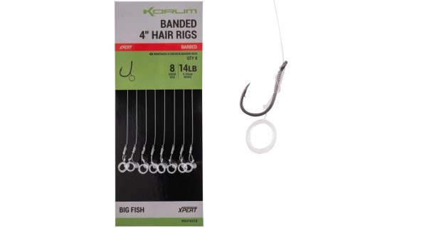 KORUM - Nadväzec Banded Hair Rigs Barbed 4" veľ. 10 8 ks