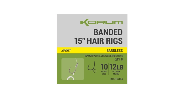 KORUM - Nadväzec Banded Hair Rigs Barbless 15" veľ. 10 8 ks