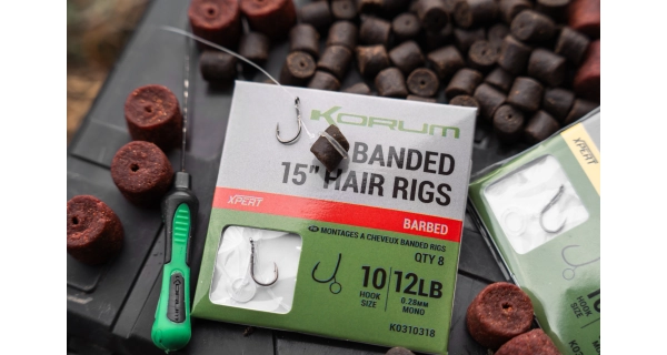 KORUM - Nadväzec Banded Hair Rigs Barbless 15" veľ. 10 8 ks