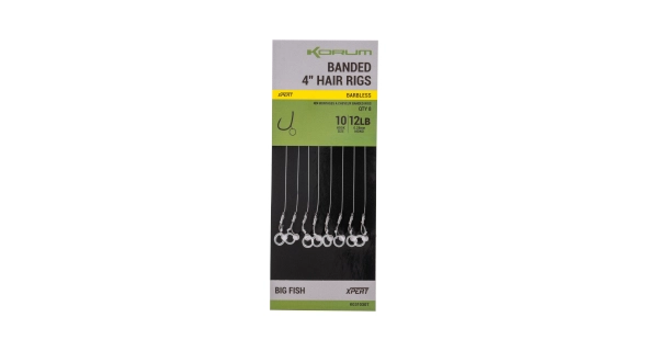 KORUM - Nadväzec Banded Hair Rigs Barbless 4" veľ. 10 8 ks