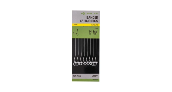 KORUM - Nadväzec Banded Hair Rigs Barbless 4" veľ. 14 8 ks