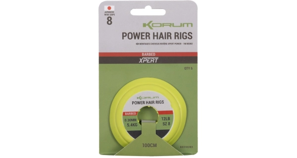 KORUM - Náväzec Power Hair Rigs 0,30 mm 5,4 kg 1 m veľ. 10 6 ks