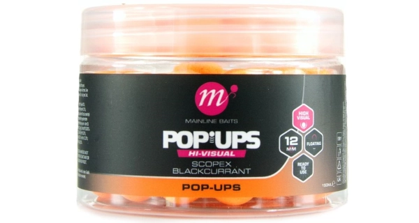 MAINLINE - Plávajúce boilies High Visual Mini Pop-ups Scopex & Blackcurrant 12 mm