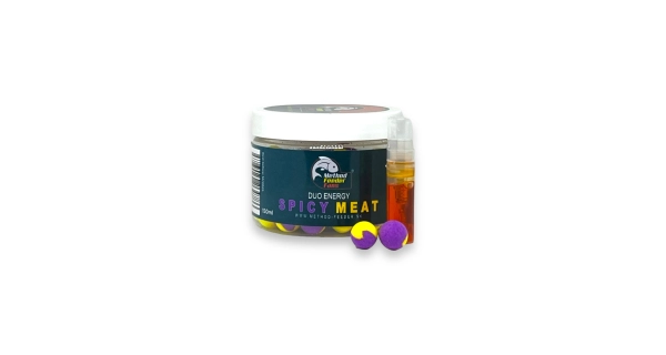 METHOD FEEDER FANS - Plávajúce Boilies Duo Energy Korenené Mäso 12 mm 150 ml + Sprej Esencia 2 ml
