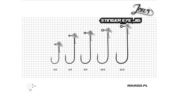 MIKADO - Jigové hlavičky Jaws Stinger Eye 15 g veľ. 12/0 BN 2 ks