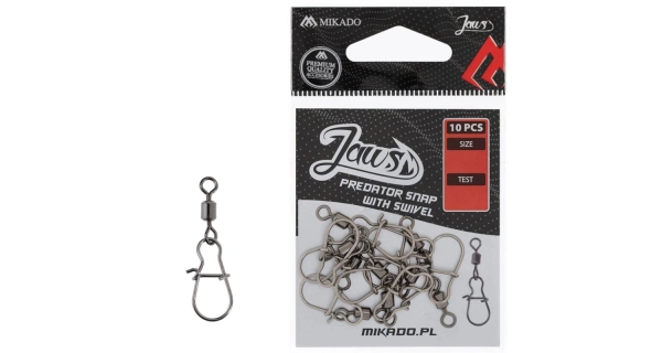 MIKADO - Karabína s obratlíkom Jaws Predator 093 veľ. M 10 ks
