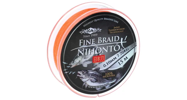 MIKADO - pletená šnúra - nihonto fine braid - 0.10mm/7.7kg/15m - fluo/oranžová - 1 cievka