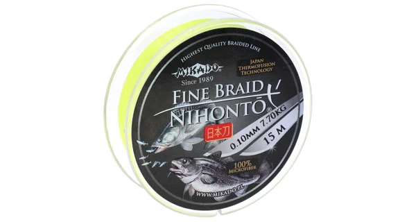 MIKADO - Pletená Šnúra Nihonto Fine Braid Fluo Žltá 15 m 0,25 mm/20,9 kg