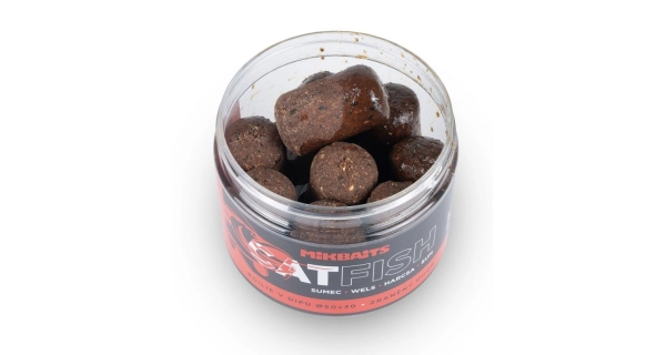 MIKBAITS - Boilie v dipe Catfish Pečeň Halibut 500 ml 50x30 mm