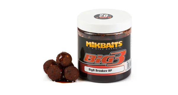 MIKBAITS - Boilies v dipe BigB 20 mm 250 ml Broskyňa Black Pepper