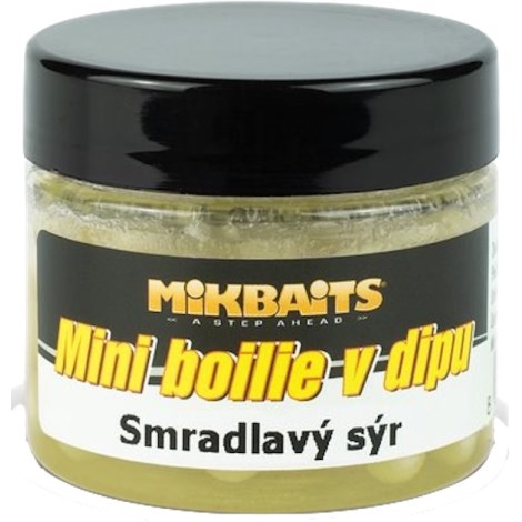 MIKBAITS - Mini boilies v dipe Smradľavý syr 8 mm 50 ml