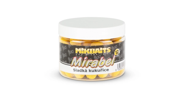 MIKBAITS - Mirabel Fluo boilies 150 ml Sladká kukurica 12 mm