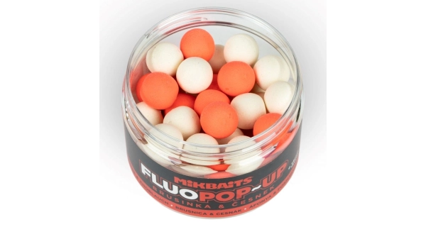 MIKBAITS - Plávajúce boilie Fluo Brusnica cesnak 150 ml 14 mm