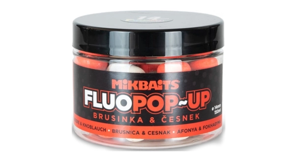 MIKBAITS - Plávajúce boilie Fluo Brusnica cesnak 150 ml 18 mm