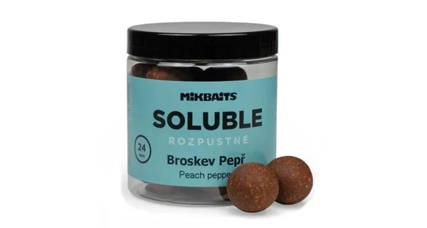 MIKBAITS - Rozpustné boilie Soluble 24 mm 250 ml Broskyňa korenie
