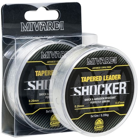 MIVARDI - Ujímaný vlasec Shocker Tapered Leader 0,26-0,47 mm 5,35 kg 5 x 12 m