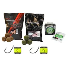 MUSTAD - Sada boilies s háčikmi Wide Gape + Ultra NP Carp XV2 Continental Strong + Vlasec