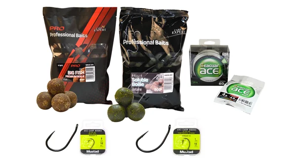 MUSTAD - Sada boilies s háčikmi Wide Gape + Ultra NP Carp XV2 Continental Strong + Vlasec
