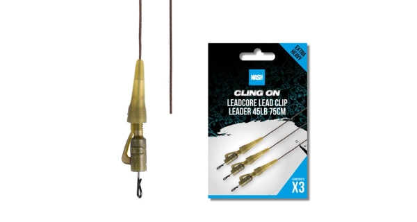 NASH - Montáž Cling Leadcore Lead Clip Leader 75 cm 45 lb 3 ks