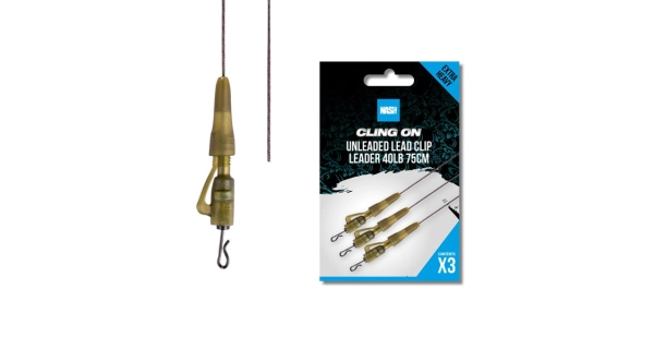 NASH - Montáž Cling On Unleaded Lead Clip Leader 75 cm 40 lb 3 ks