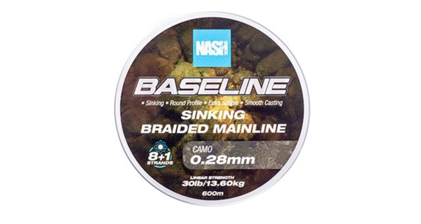 NASH - Pletená šnúra Baseline Sinking Braid Camo 600 m 0,28 mm 13,6 kg