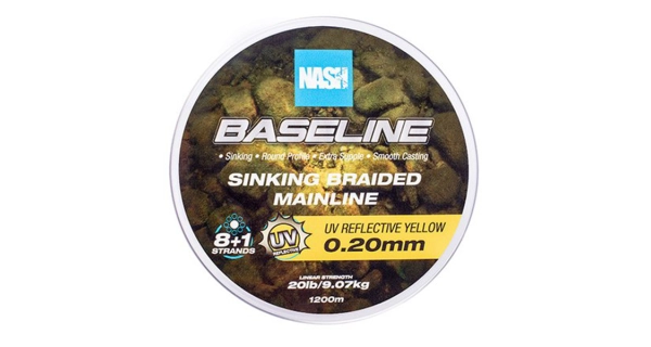 NASH - Pletená šnúra Baseline Sinking Braid UV Yellow 1200 m 0,20 mm 9,07 kg
