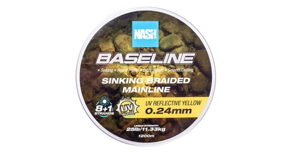 NASH - Pletená šnúra Baseline Sinking Braid UV Yellow 1200 m 0,24 mm 11,33 kg