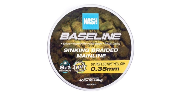 NASH - Pletená šnúra Baseline Sinking Braid UV Yellow 1200 m 0,35 mm 18,14 kg