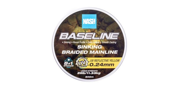 NASH - Pletená šnúra Baseline Sinking Braid UV Yellow 600 m 0,24 mm 11,33 kg
