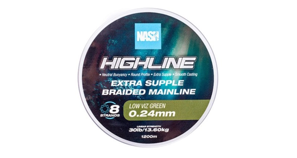 NASH - Pletená šnúra Highline Extra Supple Braid Green 1200 m 0,24 mm 13,6 kg