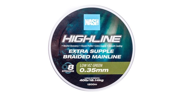 NASH - Pletená šnúra Highline Extra Supple Braid Green 1200 m 0,35 mm 18,14 kg