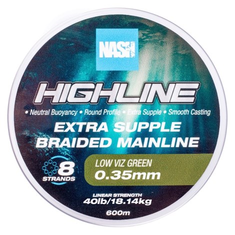 NASH - Pletená šnúra Highline Extra Supple Braid Green 600 m 0,35 mm 18,14 kg