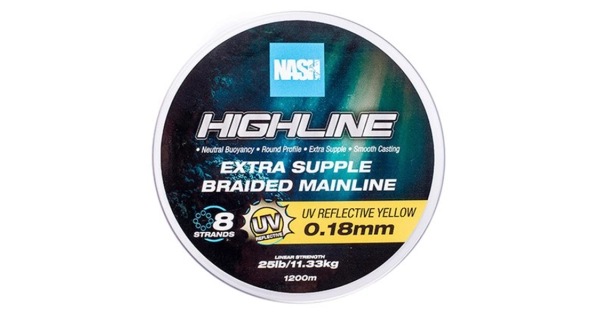NASH - Pletená šnúra Highline Extra Supple Braid UV Yellow 1200 m 0,18 mm 11,33 kg