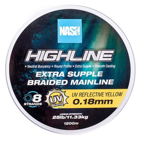 NASH - Pletená šnúra Highline Extra Supple Braid UV Yellow 1200 m 0,18 mm 11,33 kg