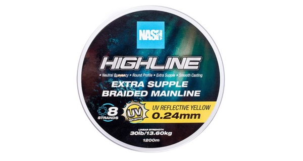 NASH - Pletená šnúra Highline Extra Supple Braid UV Yellow 1200 m 0,24 mm 13,6 kg