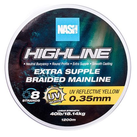 NASH - Pletená šnúra Highline Extra Supple Braid UV Yellow 1200 m 0,35 mm 18,14 kg