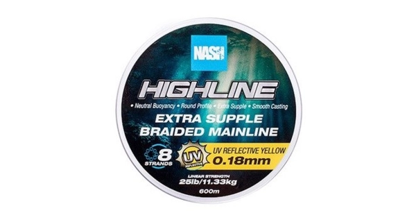 NASH - Pletená šnúra Highline Extra Supple Braid UV Yellow 600 m 0,18 mm 11,33 kg
