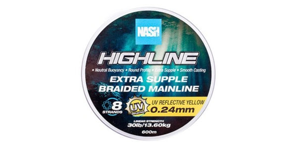 NASH - Pletená šnúra Highline Extra Supple Braid UV Yellow 600 m 0,24 mm 13,6 kg
