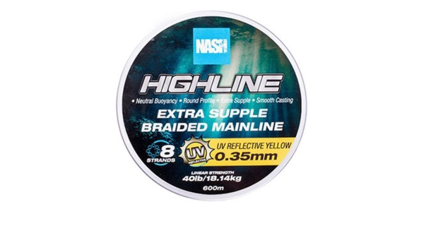NASH - Pletená šnúra Highline Extra Supple Braid UV Yellow 600 m 0,35 mm 18,14 kg
