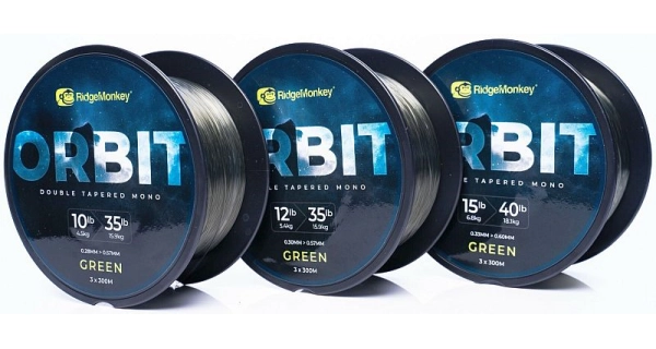 RIDGEMONKEY - Vlasec RM-Tec Orbit Double Tapered Mono 0,30-0,57 mm 12-35 lb 3 x 300 m Green