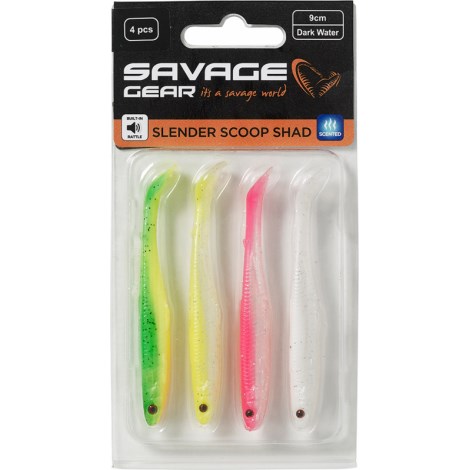 SAVAGE GEAR - Súprava nástrah Slender Scoop Shad 11 cm 7 g Dark Water Mix 4 ks