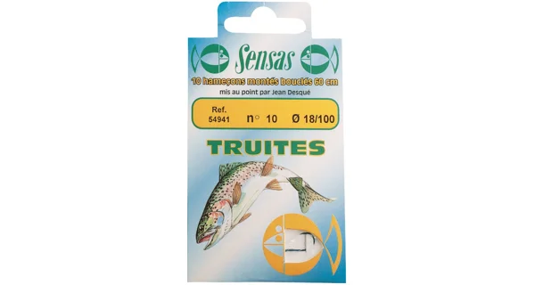 SENSAS - Naviazaný háčik Trout Strong Blue 60 cm 10/0 18 mm 10 ks